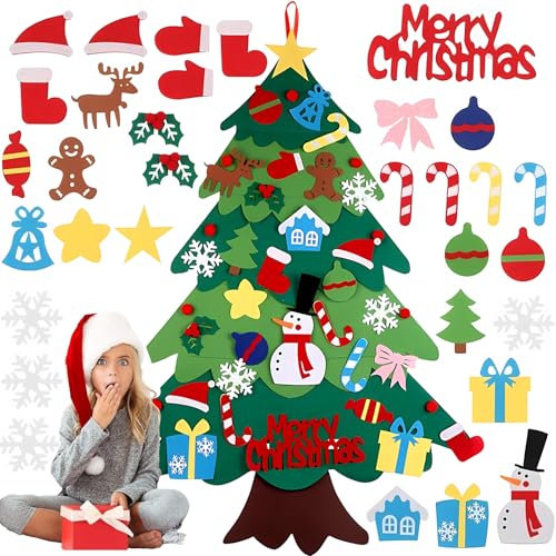 Feltro Albero Natale, 3.2ft DIY Albero di Natale in Feltro con 31 Ornamenti Staccabili, Decorazione per Albero di Natale in Feltro, Regali Di Natale Per Bambini, Decorazione per Porta di Natale (C)