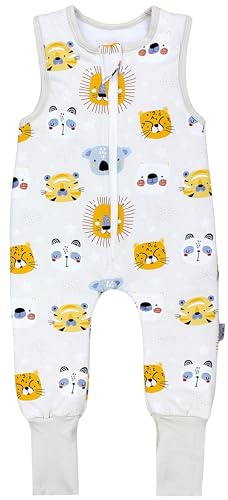 TupTam Gigoteuse à Pied – Turbulette avec Pied Bébé 2.5 TOG Toute Saison, Coton OEKO-TEX, Têtes d'animaux orange avec pied retournable, 92-98