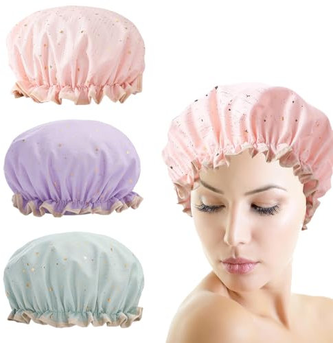 3 Piezas Gorro Ducha Impermeable, Gorro Ducha Mujer, Gorro de Baño Elástico,Gorro de Spa Para Pelo Reutilizables, Gorro de Ducha para Mujeres y Niñas de Margarita para Hogar/Spa/Viajes/Hotel/Cocina