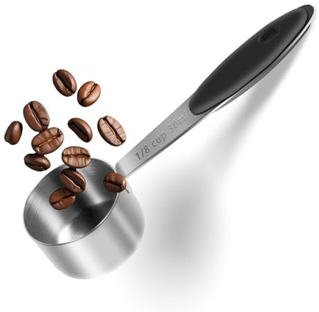 Gjinxi 1/8 Cup Measuring Cups Stainless Steel Scoop Metal Coffee Spoons Set Portable Scales Scoop Long Handle Tablespoon Single Cooking Scales Black (2 Tbsp/30 ml/30 cc/1 oz)