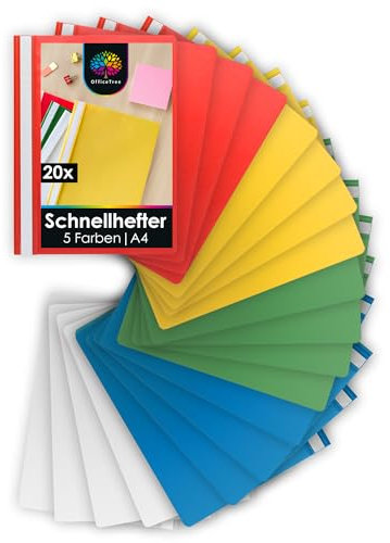 OfficeTree 20x Schnellhefter A4 Set - 5 Farben - Robuste Kunststoff Hefter A4 Plastik für Schule Studium Büro - Schulmappen - Schnellhefter Plastik - Schnellhefter Set Bunt - Heftmappen