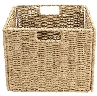 Collapsible Storage Basket,storage boxes for shelves, With Insertion Handle,12 * 12 * 12 In Hand-Woven Seagrass Storage Basket, Suitable for Kitchen, Bathroom Bedroom and Other Scenes