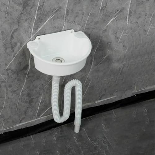 XRB2050 Lavabo de Pared de Resina, 30x21x10.5 cm Lavabo de Baño Tamaño Pequeño, Semicircular Lavabo para Guardarropa Aseo de Invitados Lavadero Garaje Blanco 150cm Desagüe