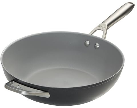 Ninja ZEROSTICK Ceramic Pro 28cm Wok, Scratch Resistant, Made PTFE-Free, All Hob Compatible, Black CW30928UK