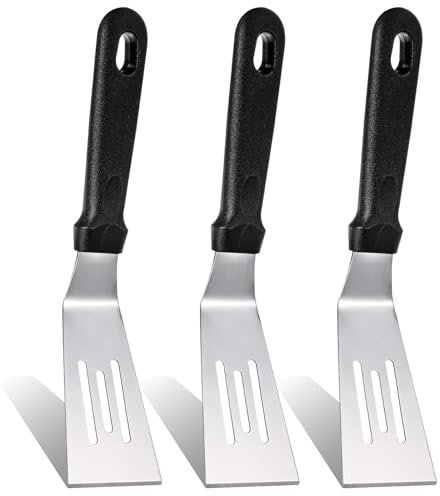 TIESOME Small Metal Spatula Set - 3Pcs Mini Spatulas for Cooking and Baking, Stainless Steel Brownie Spatula with Non-Slip Handle Metal Spatula for Cooking Brownie Cookie Lasagna and More