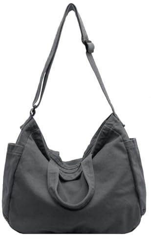 X SIM FITNESSX Unisex Umhängetasche/Schultertasche Cord Tasche Handtasche Leinentasche Damen Shopper Tasche Fashion Stofftasche für Alltag/Büro/Schule/Reisen (Grau)
