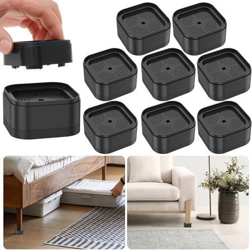 Lot de 8 rehausseurs de meubles réglables avec fond antidérapant, empilables, blocs de levage polyvalents de 8,9 cm, rallonges de pieds de table pour table, bureau, canapé, chaise, canapé, armoire