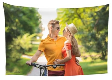 Gudina Personalisierter Wandteppich, Personalisierter Hintergrund mit Bild Text Namen, Wandteppiche für Heimdekoration, Hochzeitsteppich, Familie, Gedenkgeschenk -75 * 100cm