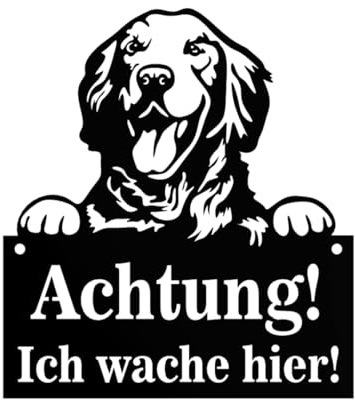 Anwicar Vorsicht Hund Schild - Warnschild aus Stahl 1,5 mm - Wetterfestes Hundeschild für Außen - Achtung Hund Türschild - Hunde Schilder Gartenzaun - Golden Retriever - Schwarz