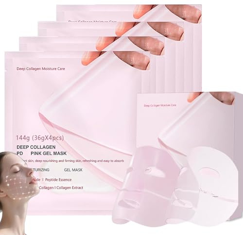 PDRN Pink Collagen Gel Face Masks, 4pcs Salmon Dna Pdrn Mask for Glass Glow Skin, jelly mask for Women Anti Wrinkle Hydrating Firming &Elasticity Boost & Pore Minimizing, Korean Skin Care