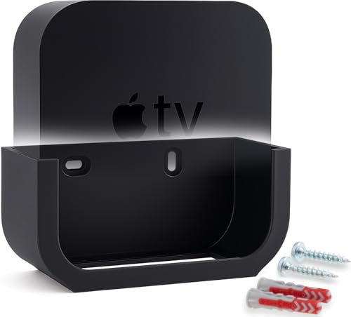 Supporto da parete per Apple TV 4K (tutti i modelli) – Possibilità di incollare o avvitare – Include accessori per colla o viti – salvaspazio e robusto – Made in Germany – Supporto da parete per Apple