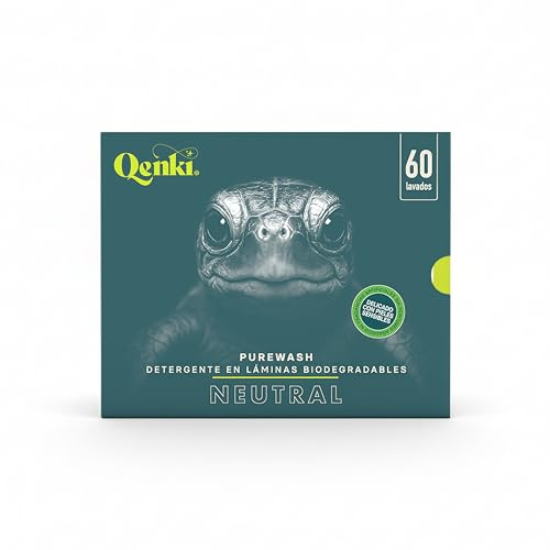 Detergente en Láminas para Lavadora 60 Lavados | No Irritante TÜV Sin Perfume | Biodegradable 98% Certificado TÜV | Sin Plástico Apto Piel Sensible | Qenki PureWash