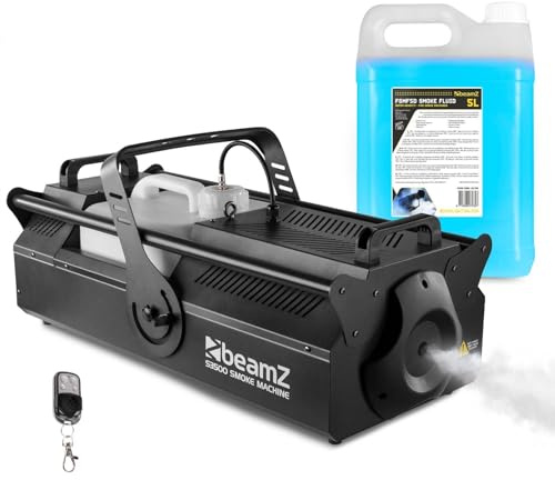 BeamZ S3500 Nebelmaschine DMX, 3500 Watt Kraftvolle Rauchmaschine mit 5L Nebelfluid, Timer & Intervall, Fernbedienung, Display, 10 Liter Tank - für Große Events, Clubs, Bars Hochzeiten, Festivals