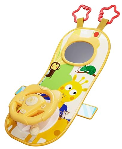 NASSMOSSE Rear Facing Car Seat Toys, 360° Rotation Baby Steering Wheel Toy with Mirror, Music, Lights and Driving Sounds, 12 Months+ Kids Steering Wheel for Car Backseat