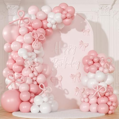 QIFU Kit Arco Palloncini Rosa, 113 Pcs Palloncini Compleanno Rosa Bianco Ghirlanda Palloncinis Pink Per Birthday Compleanno Anniversario Matrimonio Fidanzamento Festa Ragazza Baby Shower San Valentino