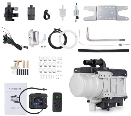 ZDTYKWPH Riscaldatore 12V 6kW, preriscaldatore, Interruttore LCD, silenziatore + Dispositivo riscaldatore da parcheggio Pompa Acqua, Adatto per Camion e furgoni(One-Way Remote)