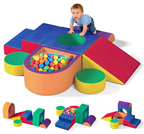 JUOIFIP 8pcs Schaumstoff Bausteine Kinder mit Bunten softbausteine Kletterblöcken für Kleinkinder Jahren, Indoor Kletter und Krabbelset