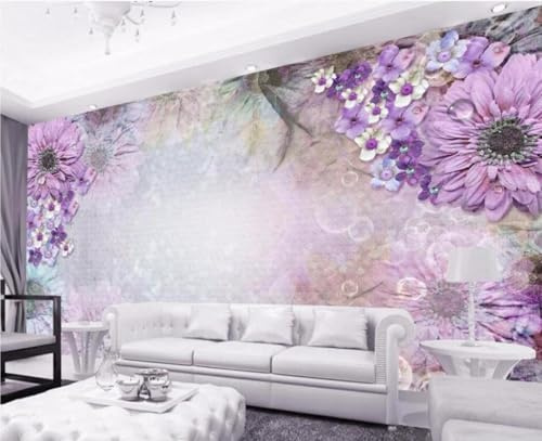 Kreativ Dreidimensional Vintage Lila Floral 3D Tapete Mit Einfacher Anbringung Büro Wohnzimmer Sofa Schlafzimmer TV Hintergrund Wanddekoration-150cm×105cm