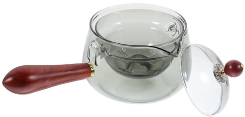 LOPUNER Tetera con Infusor de Cristal de Borosilicato 500ml, Diseño Giratorio 360° y Mango de Madera, Adecuado para Hogar u Oficina