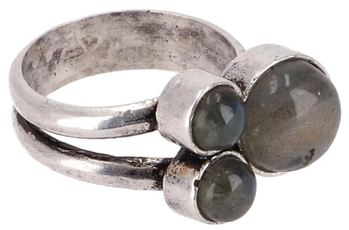 GURU SHOP Modeschmuck Ring, Boho Ring mit Amethyst-Steinen | Drei violette Steine, mattes Antik-Silber-Finish, ideal für innere Balance und Entspannung.