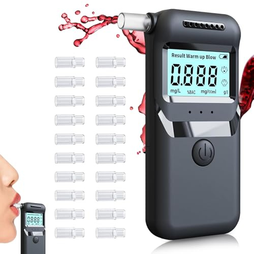Hazxh Alkoholtester – Professionelles Alkoholmessgerät mit Sprachalarm & Ampelsystem, Promillemessgerät mit 20 Wiederverwendbare Mundstücke, LCD-Display, Ultraleicht 98g für unterwegs