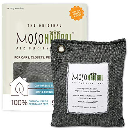 Moso Natural Air Purifying Bag 200g | Premium Bamboo Charcoal Odour Absorber for Home & Car | Closet Odour Eliminator, Small Room Deodourizer & Car Air Freshener | Long Lasting Charcoal Bags