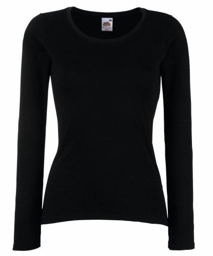 Fruit of the Loom Women's Valueweight Long Sleeve T-Shirt, Black, 10 (Manufacturer Size:Small)