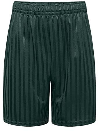 adam & eesa Back to School Unisex Boys Girls Shadow Stripe PE Summer Shorts - Drawstring Elastic Waist Football Cycling Sports Bottom Mens Womens Bottle Green