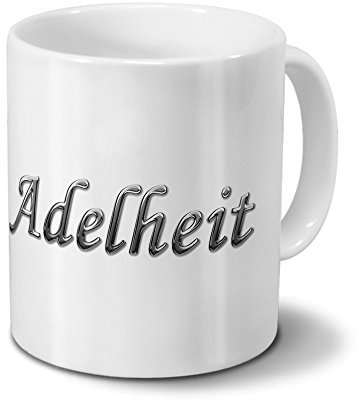 printplanet Tasse mit Namen Adelheit - Motiv Chrom-Schriftzug - Namenstasse, Kaffeebecher, Mug, Becher, Kaffeetasse - Farbe Weiß
