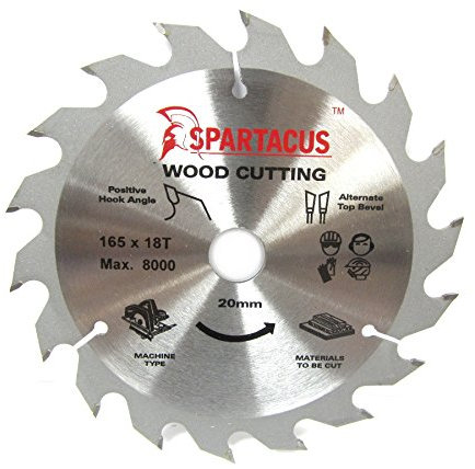 Spartacus 165mm Diameter x 18 Teeth x 20 Bore Wood Cutting Circular Saw Blade Fits Dewalt DWS520KR DCS391N DCS391 DWE550