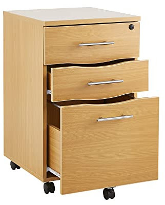 MMT Mobile 3 Drawer Under Desk Lockable Beech Pedestal Unit 42 x 44 x 68cm (w x d x h)