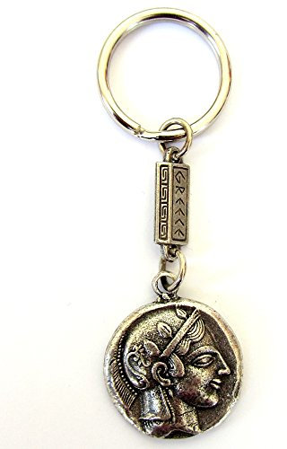 IconsGr Porte-clés athénien double face avec la déesse Athéna et la chouette de la sagesse Argenté, Argenté., L