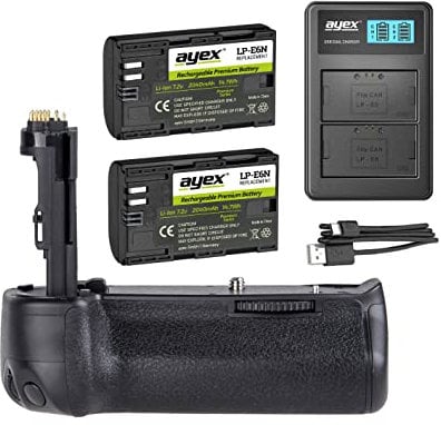 ayex Battery Grip Suitable for Canon EOS 7D Mark II Similar to BG-E16 + 2 x LP-E6N Batteries + 1 x USB Dual Charger