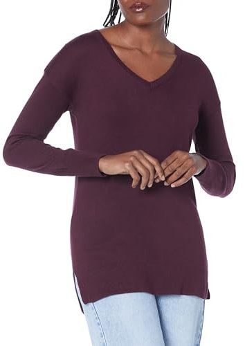 Amazon Essentials Jersey Tipo Túnica Ligero de Manga Larga y Cuello en Pico (Disponible en Tallas Grandes) Mujer, Burdeos, M