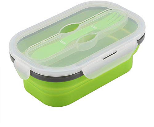 de Silicona para Comida de Picnic Fruta con Tenedor Telescópico Plegable Contenedor Estirable