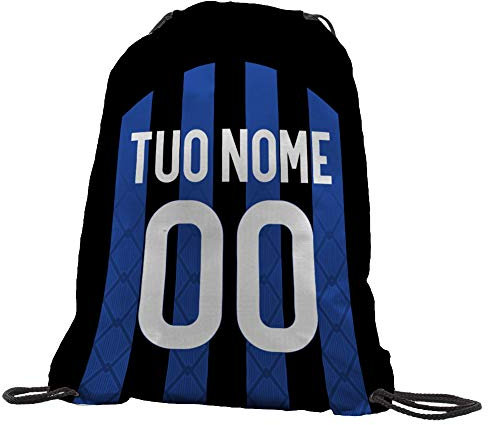 Sacca Ginnastica GYMBACK sport per tifoso interista - sacchetto sportivo calcio Fashion Borsa, Piscina, Zaino,portascarpe Scuola per Ragazze Donne Bambini, personalizzato con nome e numero
