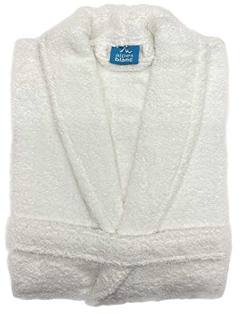 Alpes Blanc - Peignoir de Bain - Col Châle - Éponge 100% Coton - Pour Hommes et Femmes - Idéal pour la sortie de Bain, Spa ou après le Sport - Blanc - Taille S