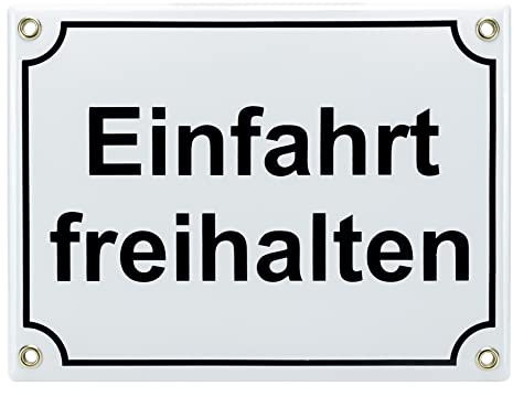 Sosenco Einfahrt freihalten Schild – 15x20 cm – Keramik Emaille – Wetterfest – Blechschild – Emailschild – Parken verboten (Weiss)
