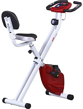HOMCOM Folding Exercise Bike, Fitness Bicycle Indoor Trainer, 8-Level Magnetic Resistance Adjustable, with LCD Monitor, Pulse Sensor, Red