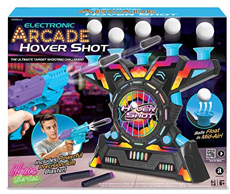 Ambassador Merchant Hover Shot Spiel – Schwebende Ziele, Soft-Darts, Schaumstoffbälle, Zielschießspiel mit Blaster, Interaktives Arcade-Spiel für Kinder – Spielezug für Kinder ab 6 Jahren