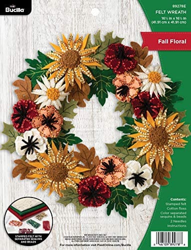 Bucilla 89278E Filz-Applikationskranz, 41,9 x 41,9 cm, Baumwolle, Floraler Herbst, 1