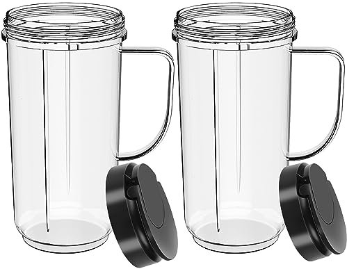2 Pack Magic Bullet Blender Cups Tall 22oz Cup with Flip Top To-Go Lid Replacement Part Cup Mug with Handle Compatible with 250w MB1001 Magic Bullet Mugs & Cups Blender Milk Juicer Mixer Accessories