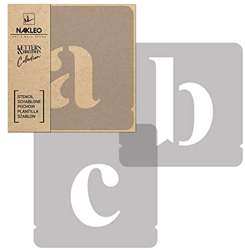 NAKLEO Alphabet Malschablonen Set 42 Stück, 10 cm Buchstaben & Zahlen Times Roman Klein Schriftart, Wiederverwendbare Kunststoff Stencil, DIY Handwerk Holz Möbel Wand Dekoration