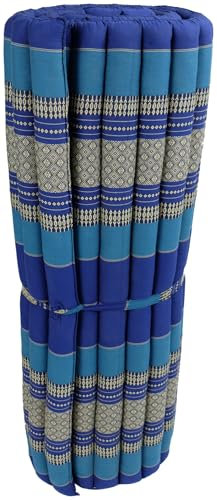 Fine Asianliving Thaimatte Rollbar Kapokfüllung 200x100x4.5cm Blau Thai Kissen Meditation Matte Matratze Kapok 301-C07