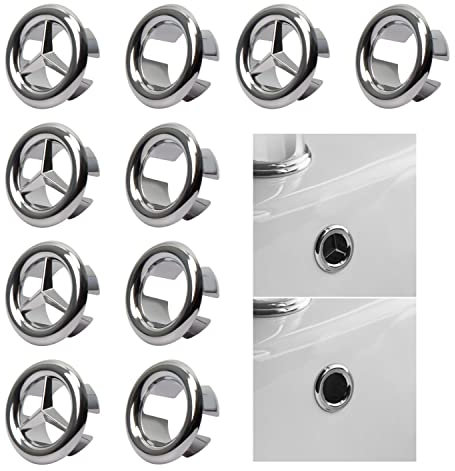 YFaith 10 Pièces Anneau de Débordement d'évier,Cuisine Trop Plein Rond Couvercle,Trop Plein d'Évier Garniture de Trou,Pour Lavabo,Salle de Bain,Cuisine(Argent)