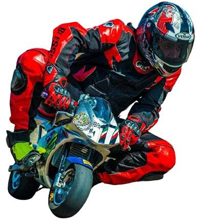 BI ESSE - Tuta da MINIMOTO per bambino in pelle e tessuto professionale, completa di protezioni CE (Rosso/Nero, XS (7 anni))