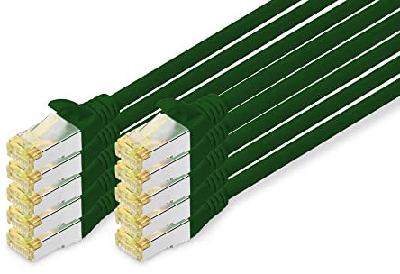 DIGITUS Cable LAN Cat 6A - 0,5m - 10 Piezas - Cable de red RJ45 - S/FTP Blindado - Compatible con Cat-6 y Cat-7 - Verde