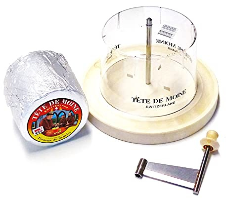Girolle Original Swiss Made Käsehobel mit Originalhaube ganzer Laib Tete de Moine KÜHLBOX-Versand mit Styroporbox und Spezialkühlakku für Lebensmittelversand
