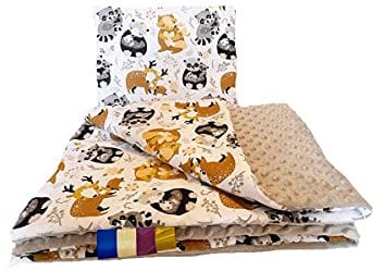Welt der Träume Babydecke mit Kissen Kuscheldecke Baumwolldecke Kinderdecke Spieldecke Krabbeldecke mit super weichem Minky Baumwolle Decke 75 x 100cm Kissen 30 x 35cm (Waldtiere/grau)
