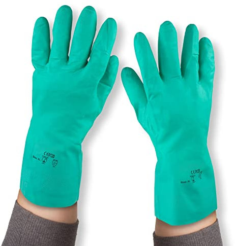 HMH Gummihandschuhe aus Nitril Putzhandschuhe Gr. L und XL Haushaltshandschuhe chemikalienbeständig Schutzhandschuhe lang Chemikalienschutzhandschuhe (1, Large (9))